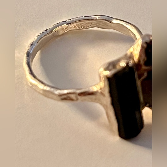 Handcrafted Sterling Silver Shield Quartz & Black Tourmaline, Ring Size 7 - Picture 5 of 9